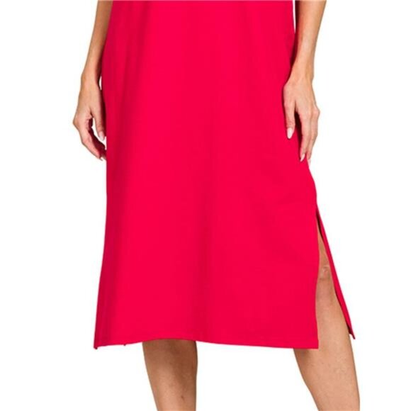 Zenana Round Neck Side Slit Midi Dress - Picture 3 of 3